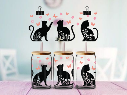 Cat Floral | UV DTF Wrap for Cups | Ready to Apply Permanent