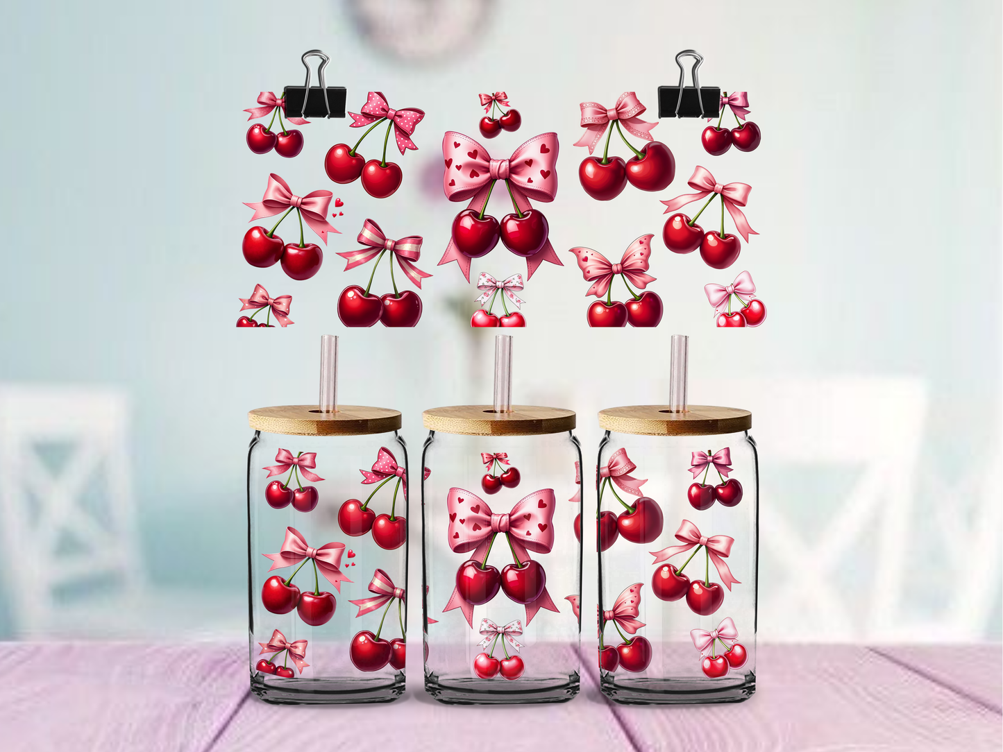 Cherries and Bows | UV DTF Wrap for Cups | Ready to Apply Permanent