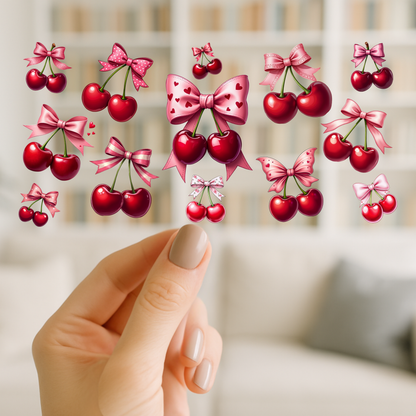 Cherries and Bows | UV DTF Wrap for Cups | Ready to Apply Permanent