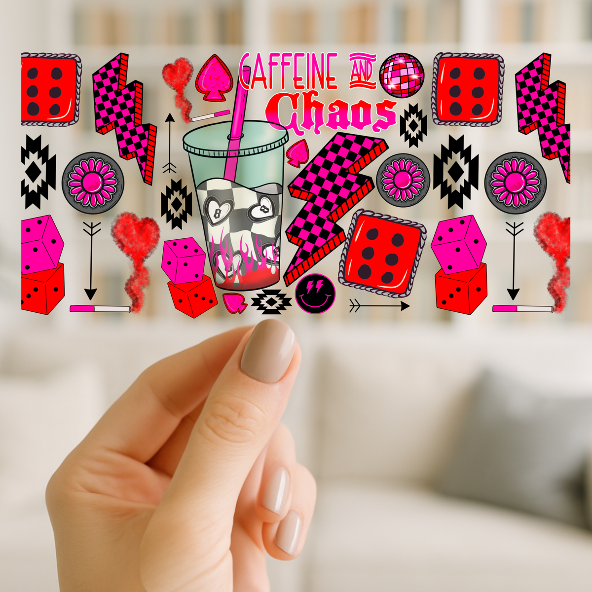 Caffeine and Chaos 16oz UVDTF WRAP  | UV DTF Wrap for Cups | Ready to Apply Permanent