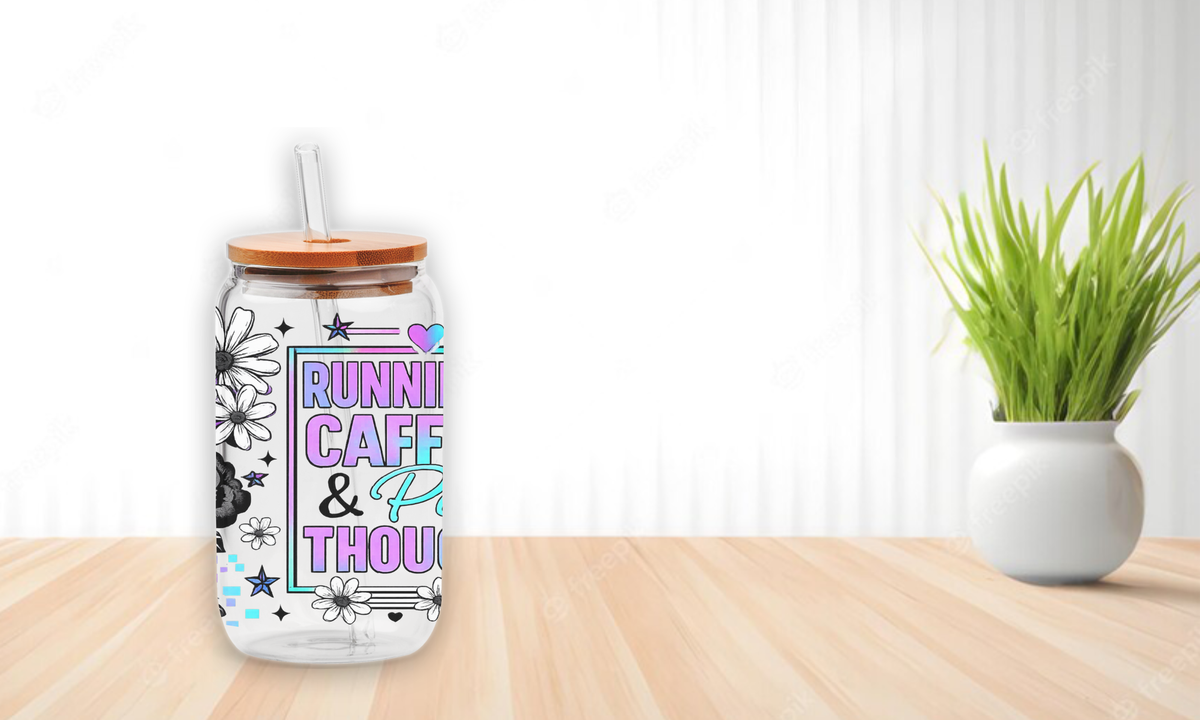 Caffeine and Petty Thoughts 16oz cup Wrap | UV DTF Wrap for Cups | Ready to Apply Permanent