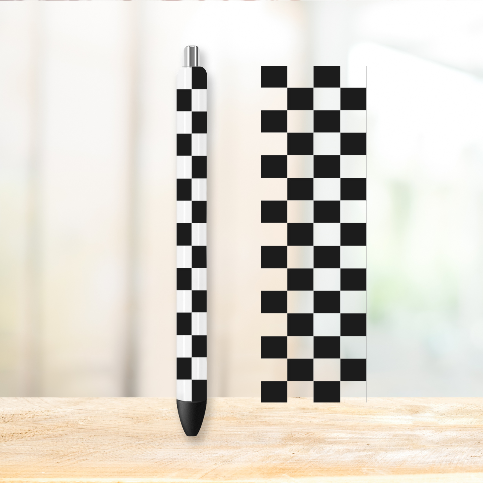 Checkered and Clear UVDTF Pen Wrap | UV DTF Wrap for Pens | Ready to Apply Permanent
