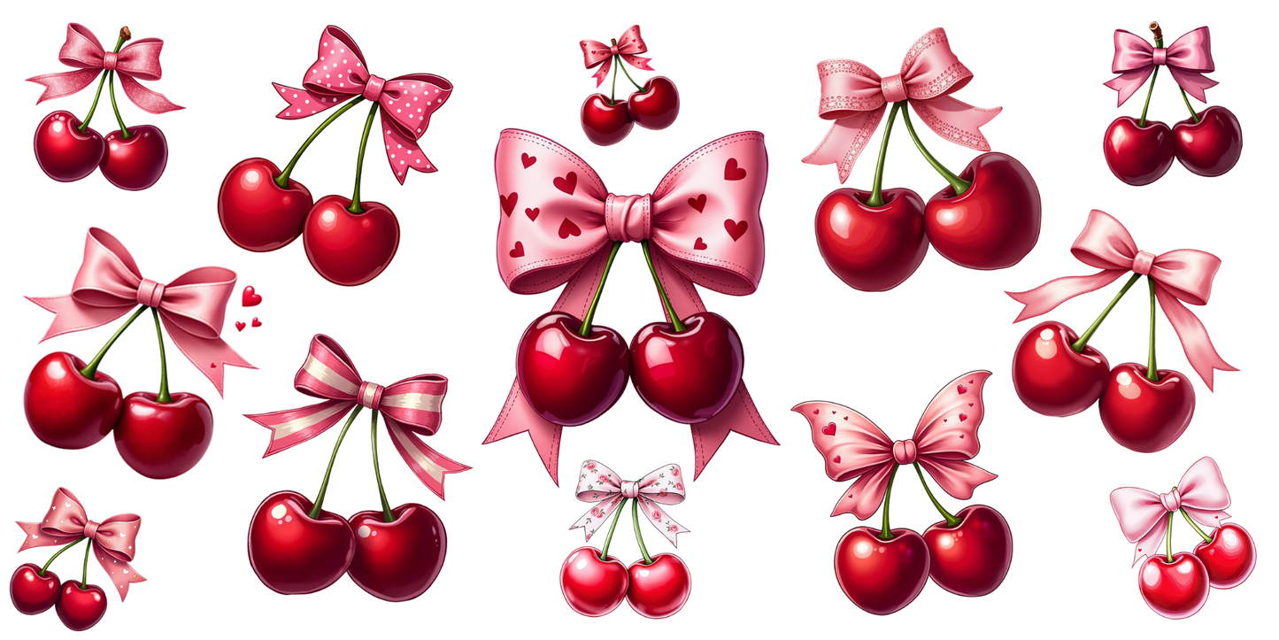 Cherries and Bows | UV DTF Wrap for Cups | Ready to Apply Permanent