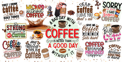 Coffee Quotes | UV DTF Wrap for Cups | Ready to Apply Permanent