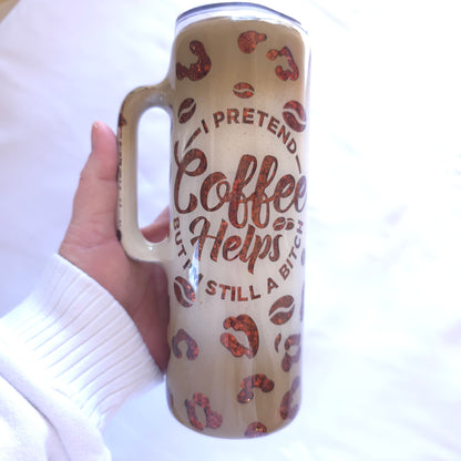 “I Pretend Coffee Helps” 20oz Handled Epoxy Tumbler | Funny Leopard Cup