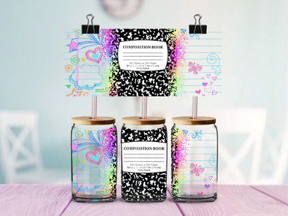 Composition Notebook Teacher/Student 16oz cup Wrap | UV DTF Wrap for Cups | Ready to Apply Permanent