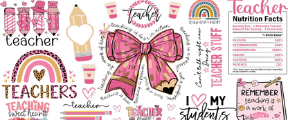 Coquette Pink Teacher | UV DTF Wrap for Cups | Ready to Apply Permanent