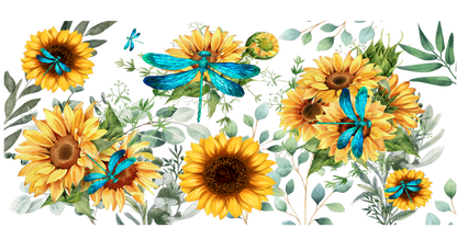 Dragonfly & Sunflowers | UV DTF Wrap for Cups | Ready to Apply Permanent