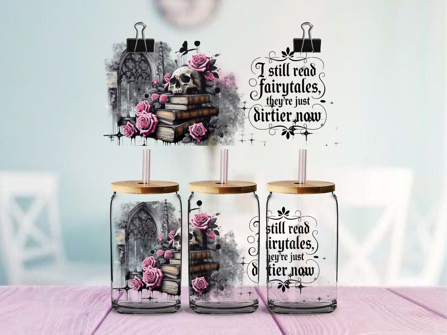 Dirty Fairytales Book Girl | UV DTF Wrap for Cups | Ready to Apply Permanent