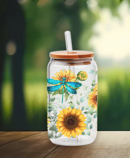 Dragonfly & Sunflowers | UV DTF Wrap for Cups | Ready to Apply Permanent
