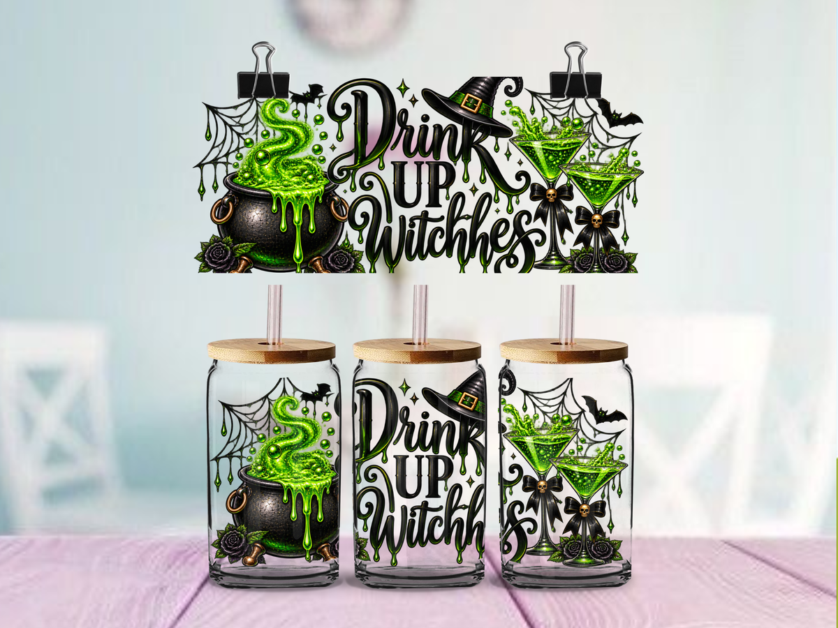 Drink Up Witches 16oz cup Wrap | UV DTF Wrap for Cups | Ready to Apply Permanent
