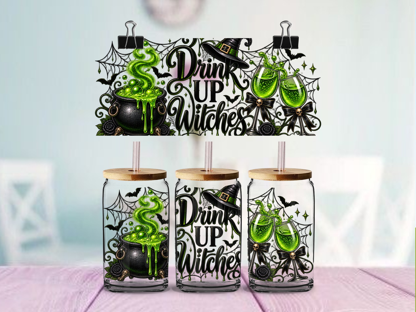 Drink Up Witches 16oz cup Wrap | UV DTF Wrap for Cups | Ready to Apply Permanent