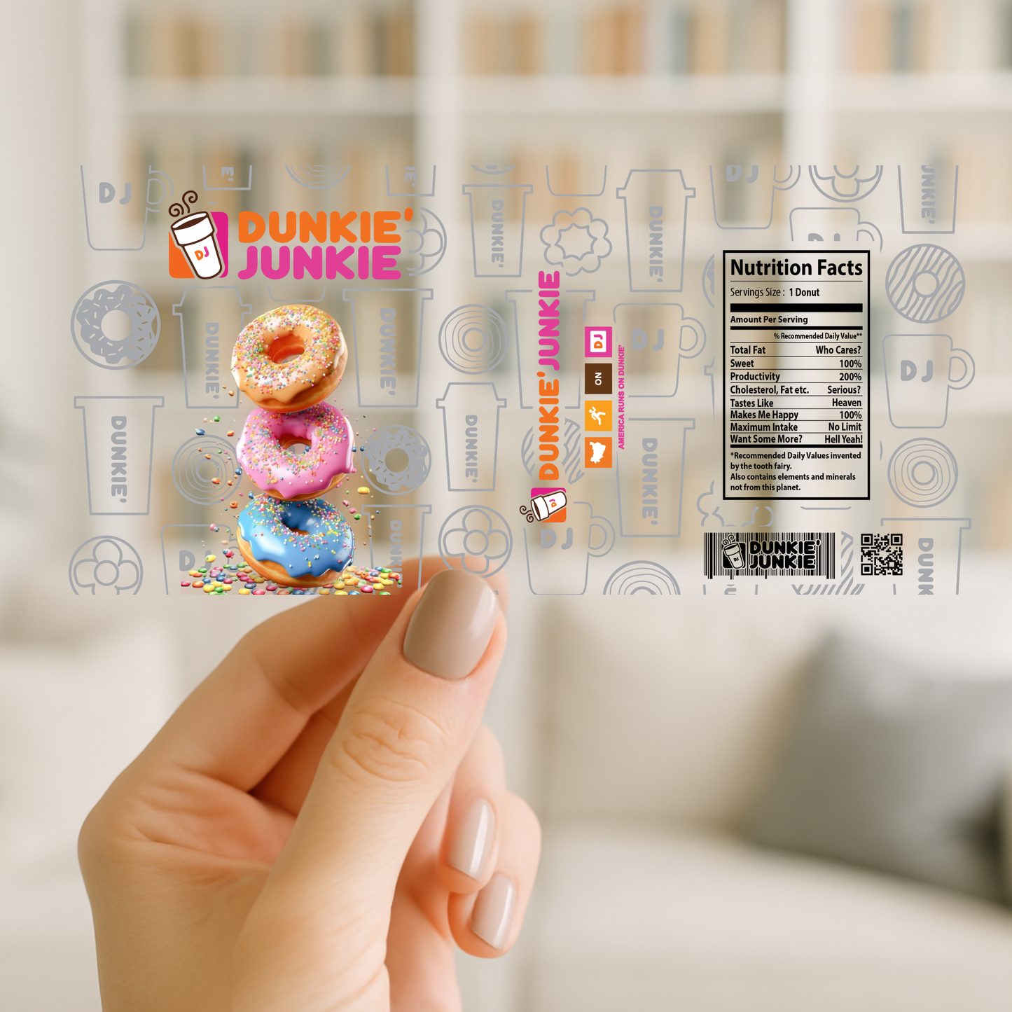 Dunkie Junkie 16oz cup Wrap | UV DTF Wrap for Cups | Ready to Apply Permanent