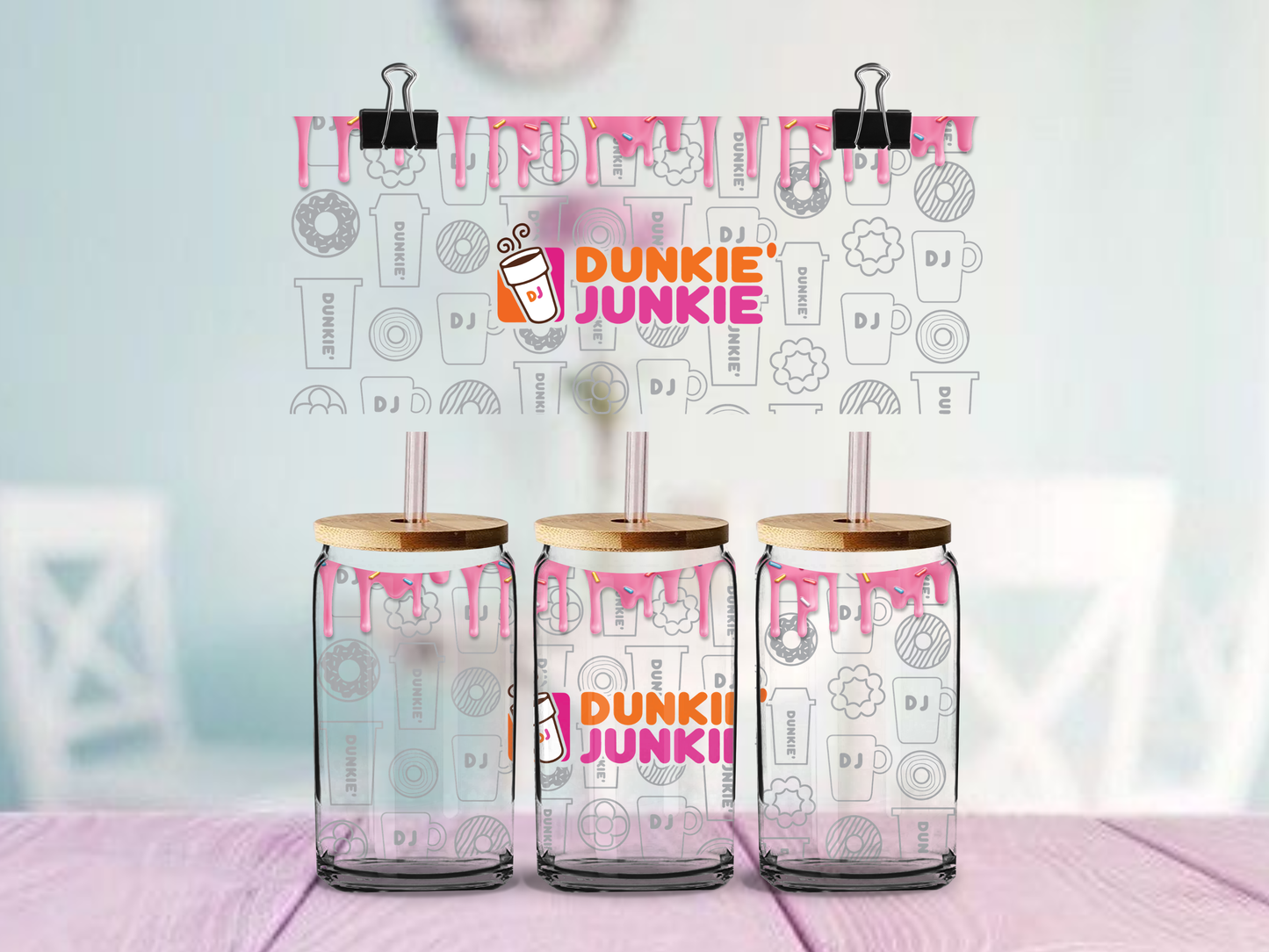 Dunkie Junkie 16oz cup Wrap | UV DTF Wrap for Cups | Ready to Apply Permanent