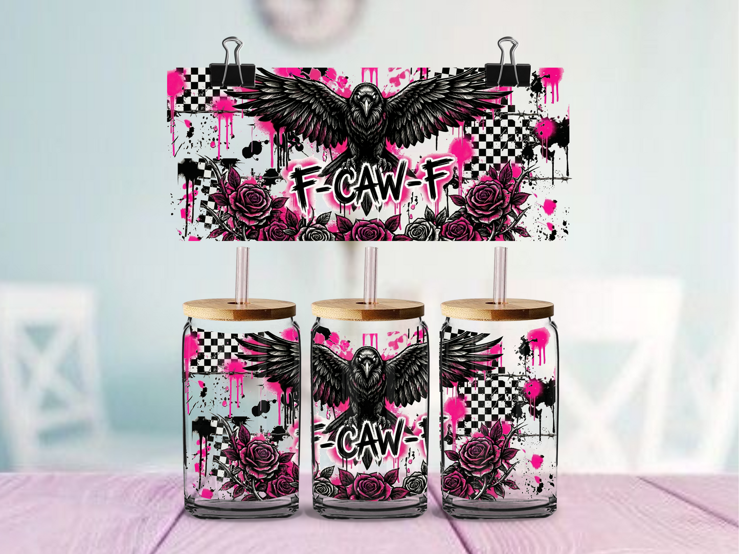 F-Caw-F Grunge Cup Wrap | UV DTF Wrap for Cups | Ready to Apply Permanent