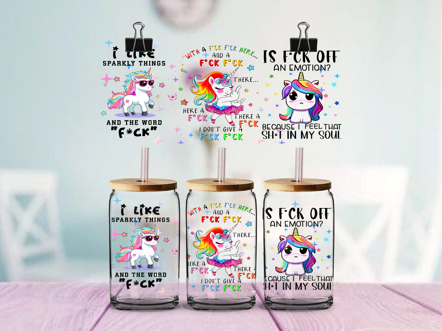 F Bomb Unicorn | UV DTF Wrap for Cups | Ready to Apply Permanent