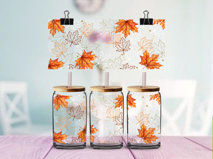 Fall Leaves Ghost 16oz cup Wrap | UV DTF Wrap for Cups | Ready to Apply Permanent