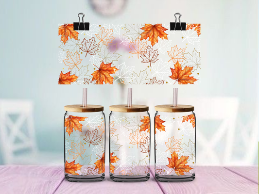 Fall Leaves 16oz cup Wrap | UV DTF Wrap for Cups | Ready to Apply Permanent