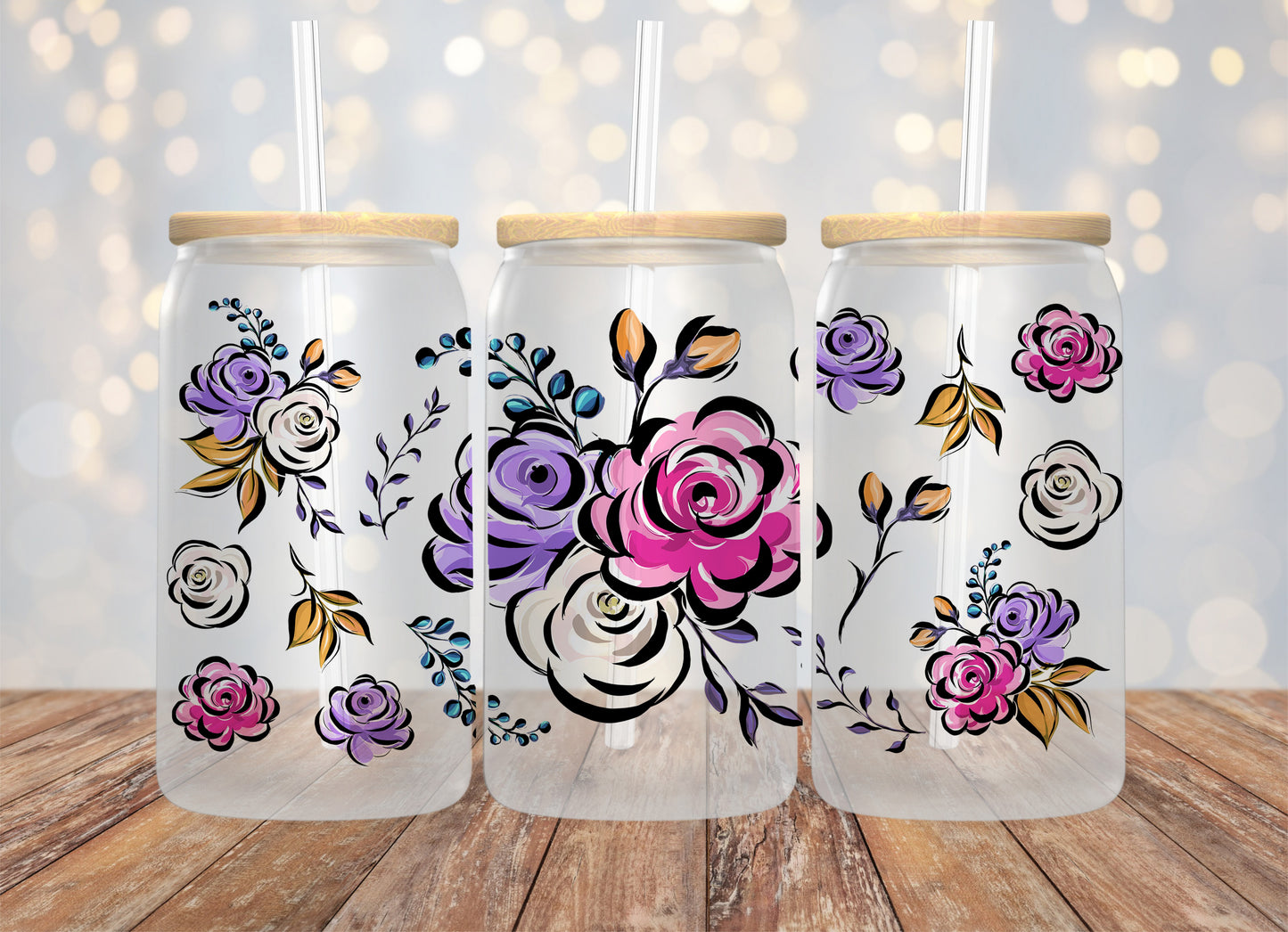 Florals Hand Painted| UV DTF Wrap for Cups | Ready to Apply Permanent