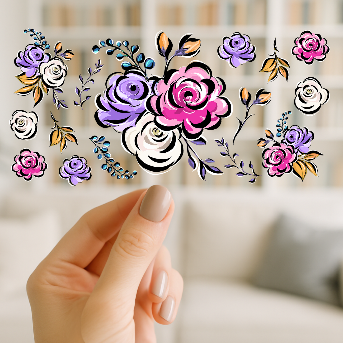Florals Hand Painted| UV DTF Wrap for Cups | Ready to Apply Permanent