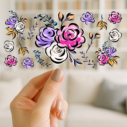 Florals Hand Painted| UV DTF Wrap for Cups | Ready to Apply Permanent