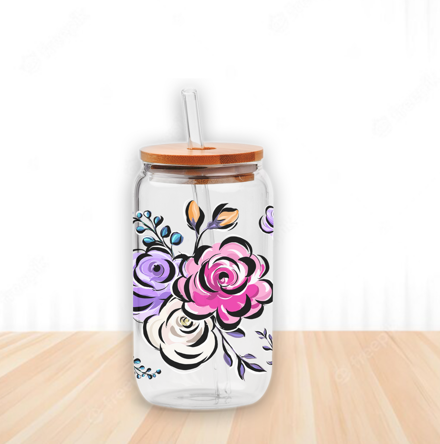 Florals Hand Painted| UV DTF Wrap for Cups | Ready to Apply Permanent