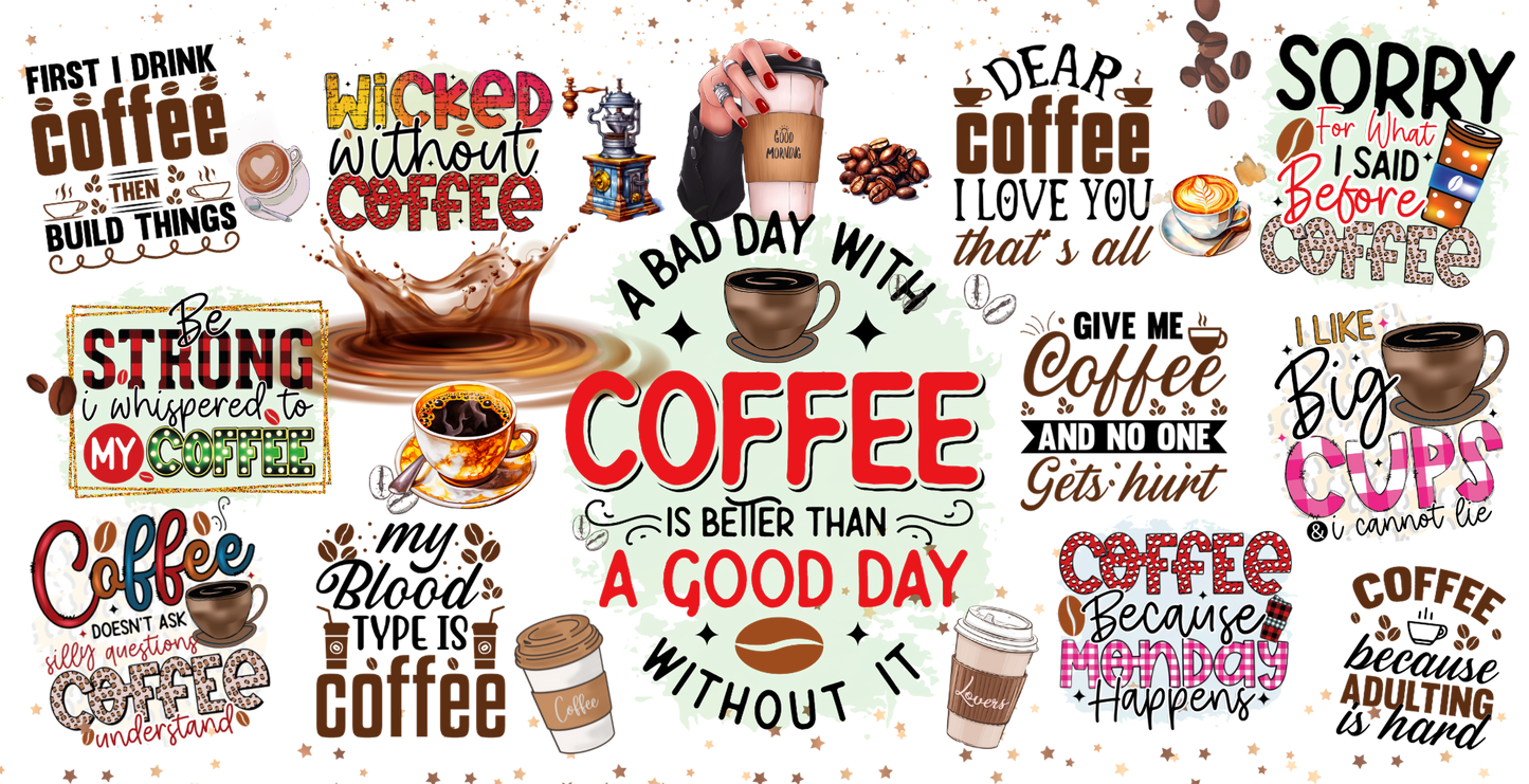 Coffee Quotes | UV DTF Wrap for Cups | Ready to Apply Permanent