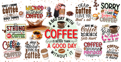 Coffee Quotes | UV DTF Wrap for Cups | Ready to Apply Permanent