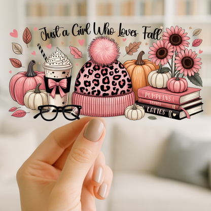 Girl Who Loves Fall | UV DTF Wrap for Cups | Ready to Apply Permanent