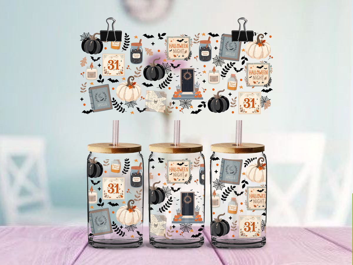 Halloween Cozy Vintage 16oz cup Wrap | UV DTF Wrap for Cups | Ready to Apply Permanent