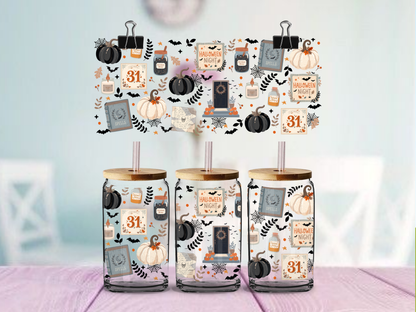 Halloween Cozy Vintage 16oz cup Wrap | UV DTF Wrap for Cups | Ready to Apply Permanent