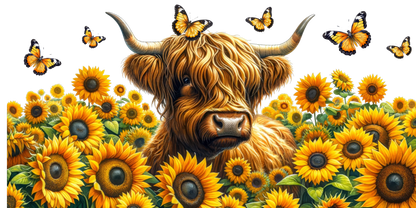Highland Cow and Sunflowers | UV DTF Wrap for Cups | Ready to Apply Permanent