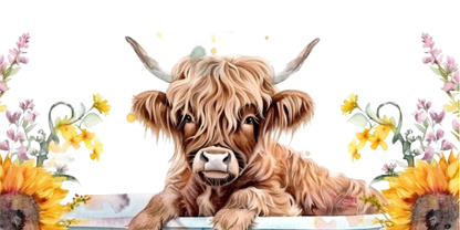 Highland Cow Watercolor | UV DTF Wrap for Cups | Ready to Apply Permanent