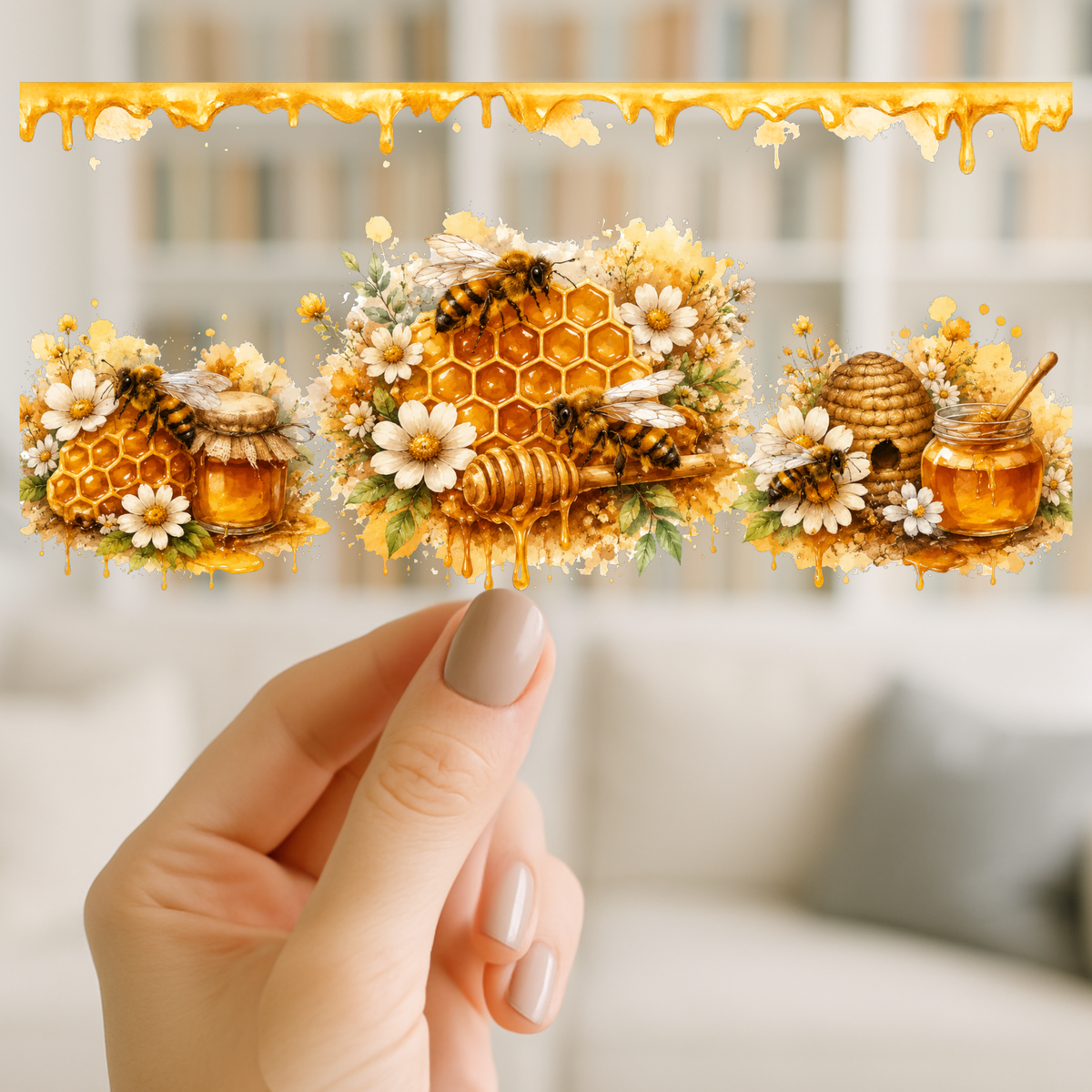 Honey Bees 16oz cup Wrap | UV DTF Wrap for Cups | Ready to Apply Permanent