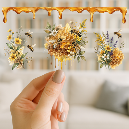 Honey Bees 16oz cup Wrap | UV DTF Wrap for Cups | Ready to Apply Permanent