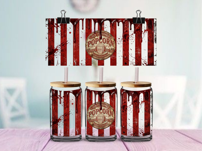Horror Flick Movie Popcorn | UV DTF Wrap for Cups | Ready to Apply Permanent
