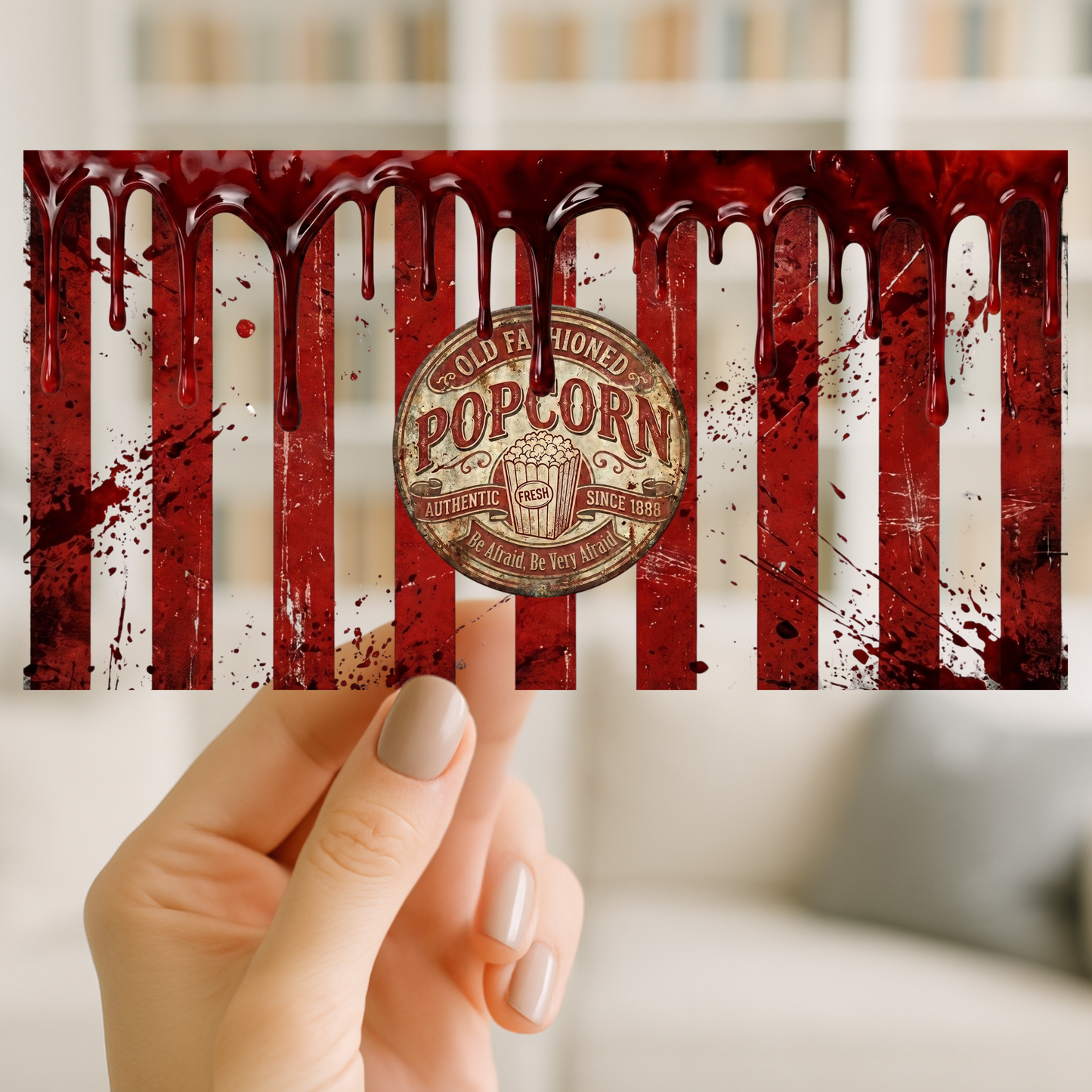 Horror Flick Movie Popcorn | UV DTF Wrap for Cups | Ready to Apply Permanent