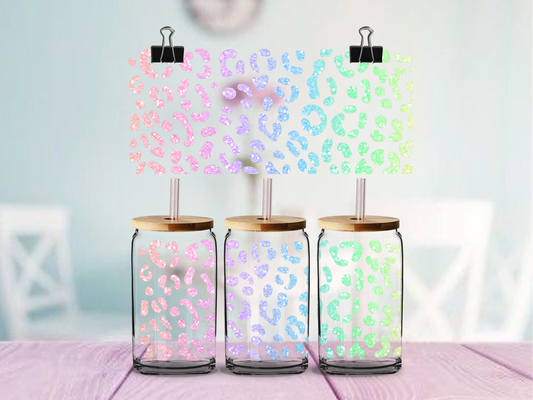 Leopard Print Colorful Faux Glitter | UV DTF Wrap for Cups | Ready to Apply Permanent