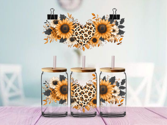 Leopard Sunflower | UV DTF Wrap for Cups | Ready to Apply Permanent
