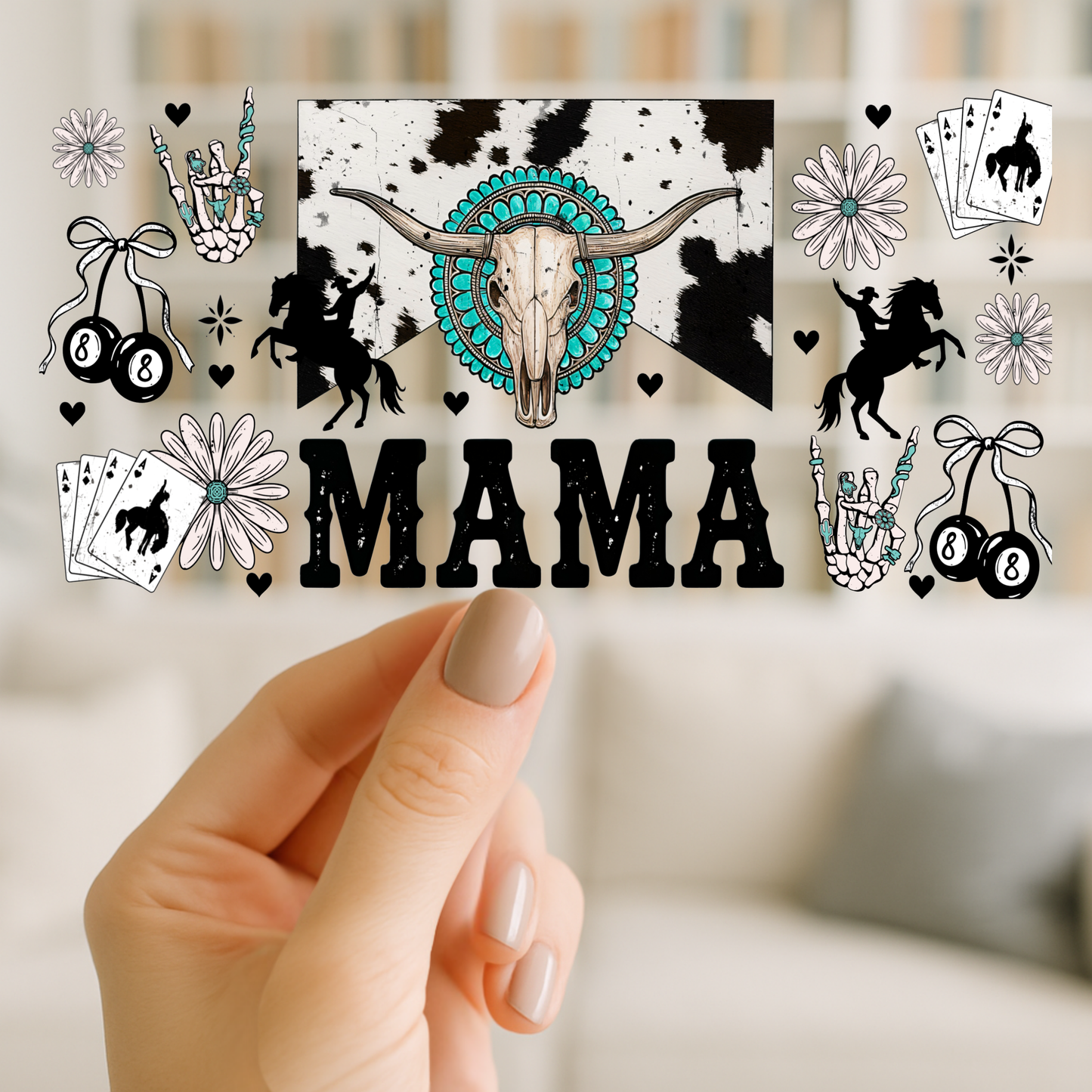 Mama Retro Cowhide | UV DTF Wrap for Cups | Ready to Apply Permanent