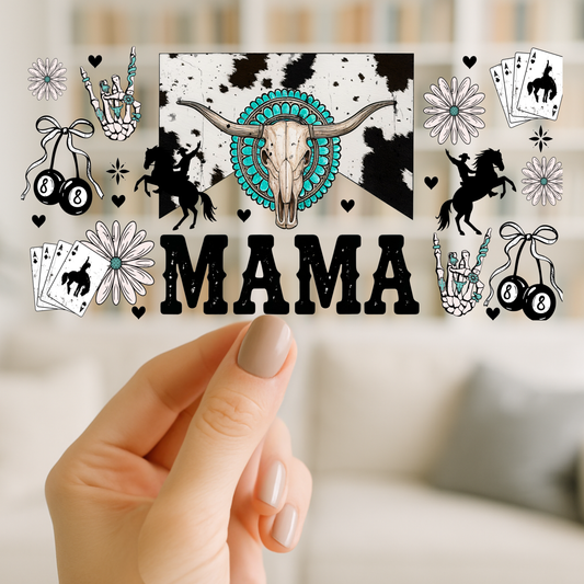 Mama Retro Cowhide | UV DTF Wrap for Cups | Ready to Apply Permanent