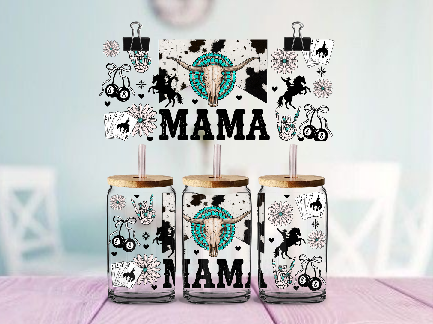 Mama Retro Cowhide | UV DTF Wrap for Cups | Ready to Apply Permanent