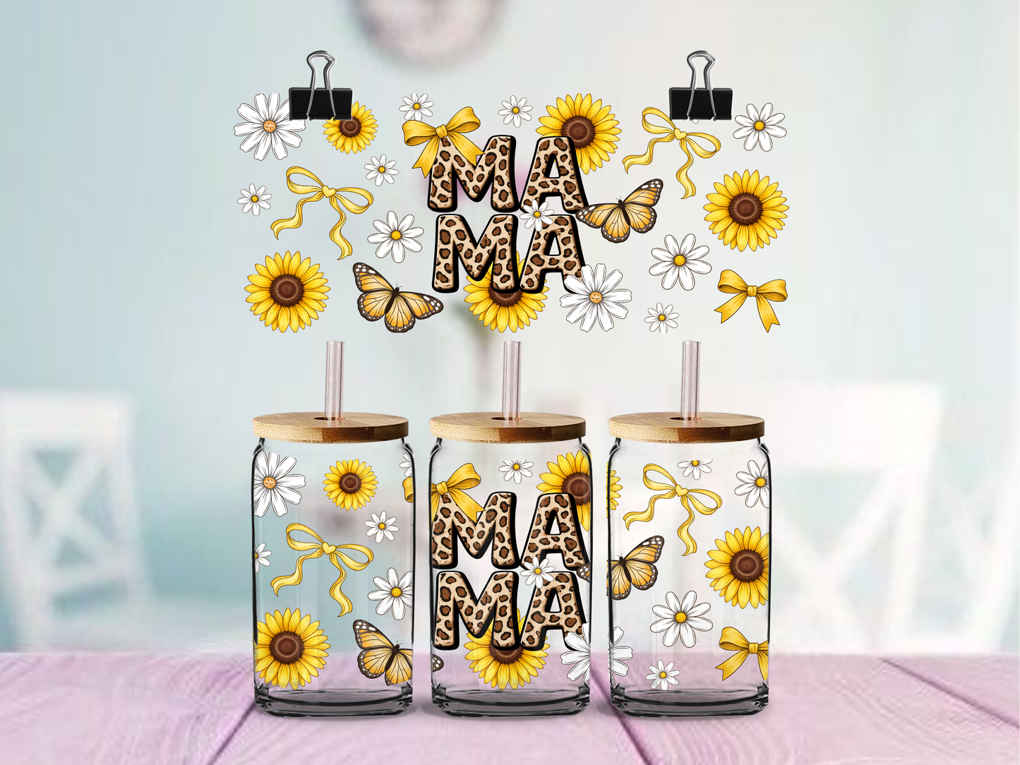 Mama Sunflower Leopard | UV DTF Wrap for Cups | Ready to Apply Permanent