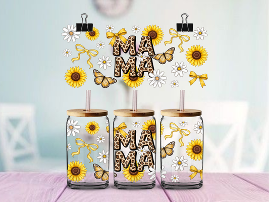 Mama Sunflower Leopard | UV DTF Wrap for Cups | Ready to Apply Permanent