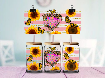 Mama Sunflower Heart | UV DTF Wrap for Cups | Ready to Apply Permanent