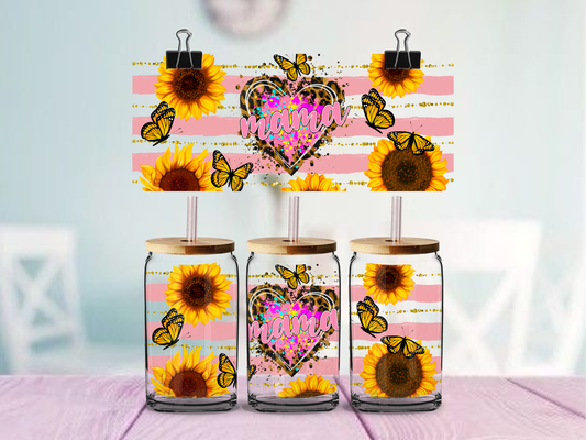 Mama Sunflower Heart | UV DTF Wrap for Cups | Ready to Apply Permanent