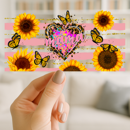 Mama Sunflower Heart | UV DTF Wrap for Cups | Ready to Apply Permanent