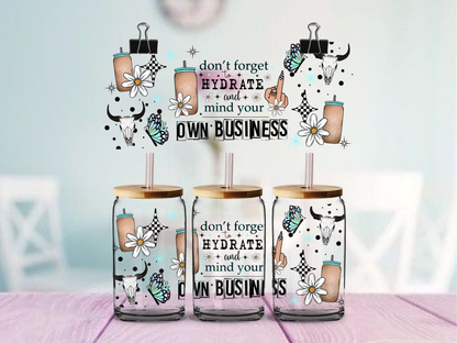 Mind Your Business 16oz cup Wrap | UV DTF Wrap for Cups | Ready to Apply Permanent