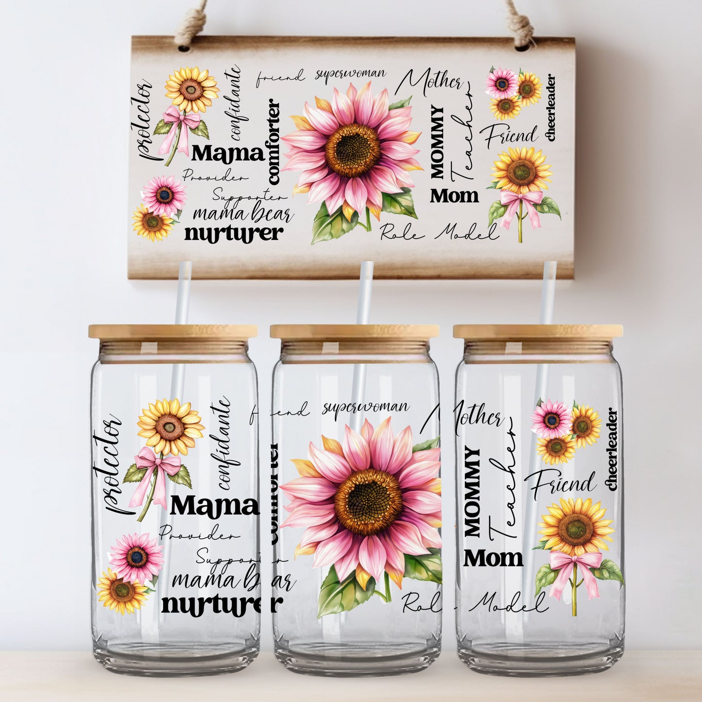 Mom Mother Mama Sunflower | UV DTF Wrap for Cups | Ready to Apply Permanent