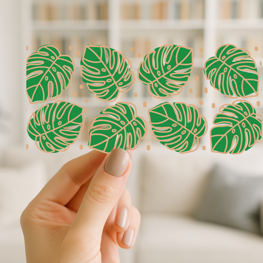 Monstera Leaves Green | UV DTF Wrap for Cups | Ready to Apply Permanent